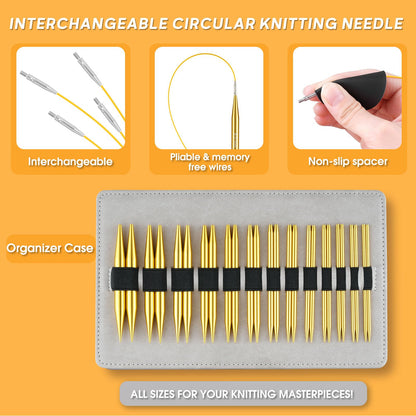 Stithoo Interchangeable Circular Knitting Needles Set, 13 Pairs (3mm-10mm) US 2.5-15 with 16, 24, 32, 40 Inch Cables, Accessories and Case for Knitting Hats, Sweaters, Shawls, Blankets