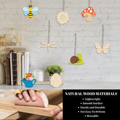 Subacy 80 PCS Unfinished Wood Cutouts 8 Styles DIY Wooden Spring Ornaments, Wooden Art Craft Painting Kit for Kids, Birthday Easter Creativity Arts & Crafts, Spring Themed Shape