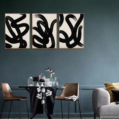 Framed Wall Art Canvas Set Abstract Lines Pictures Modern Mid Century Boho Wall Decor Minimalist Abstract Black Stroke Lines Canvas Painting Artwork Living Room Bedroom Home Office 20"x28"x3 Natural