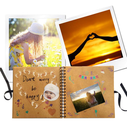 DIY Scrapbook Photo Album Kraft Paper Cover with Adhesive Pellets for Anniversary Wedding Travelling (No lettering on the cover)