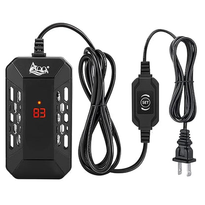 AQQA Aquarium Submersible Heater for Fish Tank,LED Temperature Display and Built-in Thermometer,External Controller Temperature Control Range 59℉-93℉,Safety Control Protects 100W