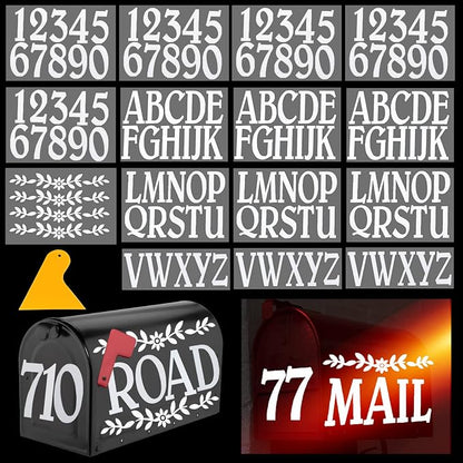 4" 132 Pieces Reflective Mailbox Numbers Letters Stickers for Outside,Self Adhesive Numbers Letters for Mailbox,White Waterproof Vinyl Numbers Letters Decal for Address Door House Cars Trash Bin Home