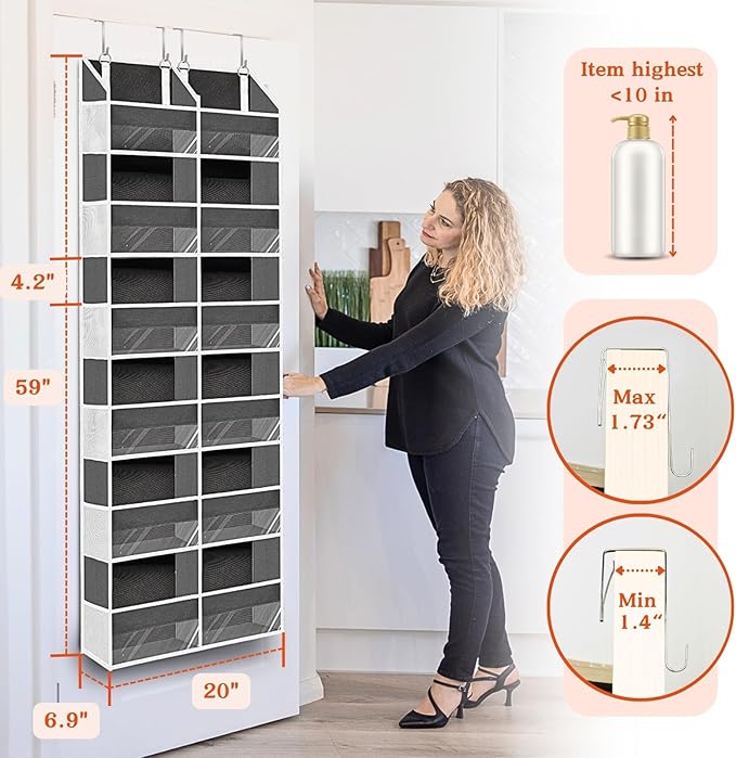 2 Pack Over The Door Organizer 6 Tiers, Extra Large Behind Door Storage of 12