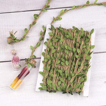 66 Feet Burlap Leaf Ribbon with Artificial Vine Green Leaves, NOGAMOGA Natural Jute Twine for DIY Crafts, Wedding Decoration, Home, Garden Artworks and Craftsneeds