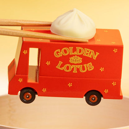CANDYCAR® Wooden Food Truck Collection - Dumpling Van, Premium Handcrafted Beech Wood Toy Car