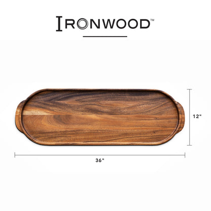 Ironwood Gourmet Frederiksberg Oval Serving Tray, 12" x 36" Acacia Wood Charcuterie Board and Centerpiece Tray