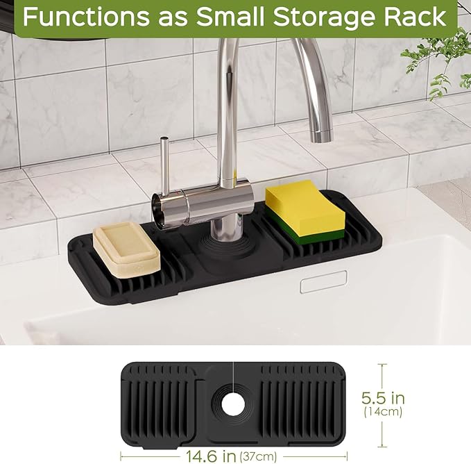 15 Inch Silicone Faucet Mat for Kitchen Sink Splash Guard – 2025 Upgraded