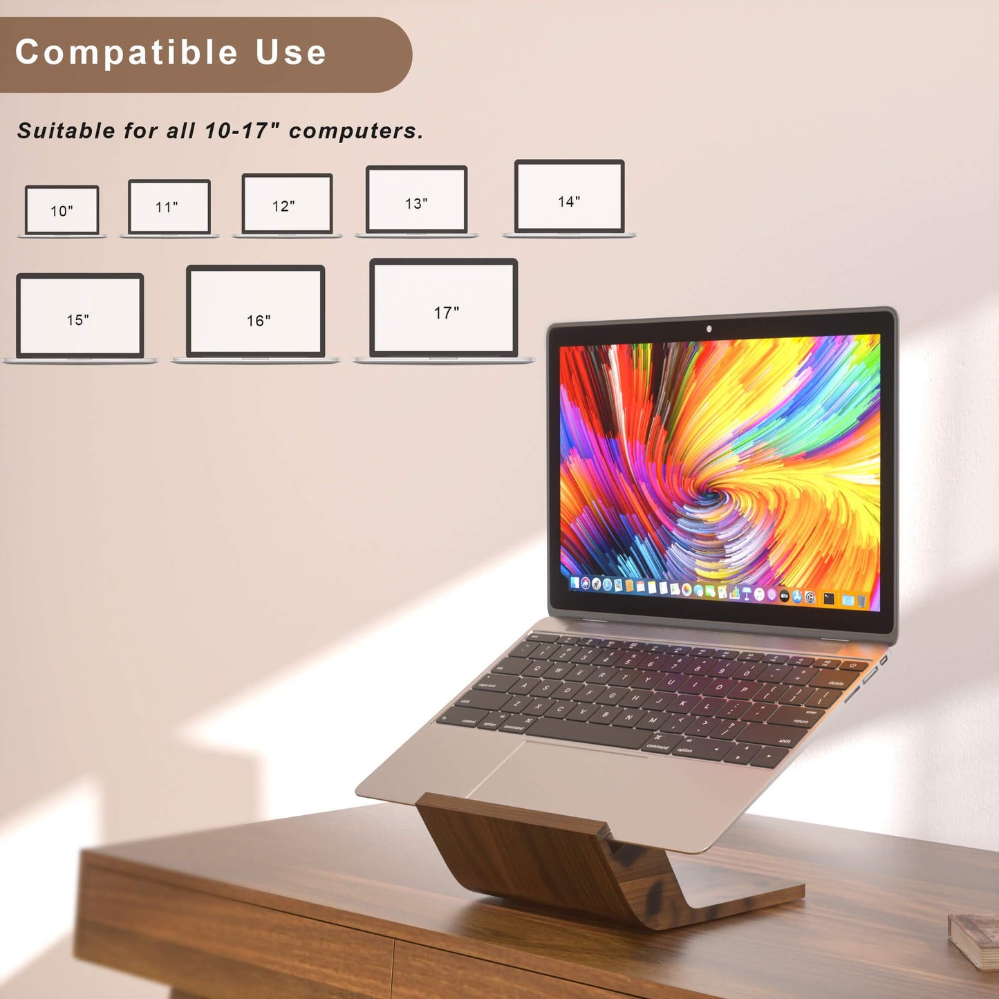 NAMAII Wooden Laptop Stand, Ergonomic Computer Stand for Desk, Portable Laptop Riser, Notebook Stand Holder Compatible with MacBook Pro/Air, Dell, HP, Lenovo and All Laptops (10-17 inch), Walnut