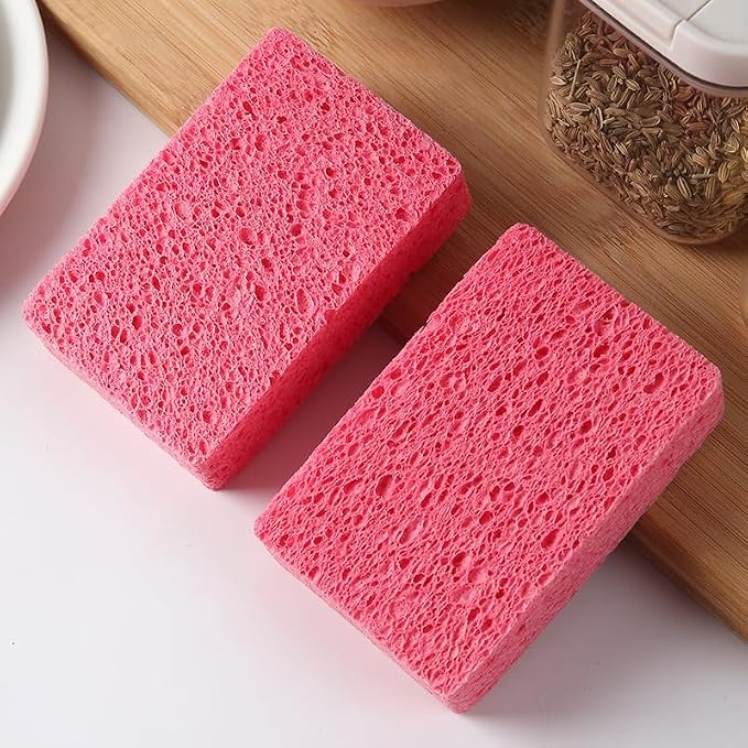 12 - Pack Non-Scratch Scrub Sponges - Sponges for Dishes and Washing Dishes, Cleaning Sponges for Kitchen Home Bathroom Cars, Funny Cut-Outs DIY for Kids (Pink)