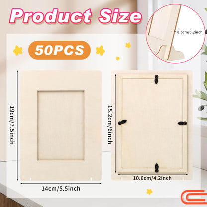 Geelin 50 Pack DIY Wooden Picture Frames for Crafts for 4 x 6 Inch Photos Unfinished Solid Wood Photo Picture Frames for Crafting DIY Painting Birthday Wedding Birthday (Rectangle)
