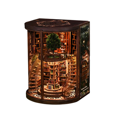 obzergem Book Nook Kit - Wisdom Rings Book Archive - Wooden Bookend and 3D Puzzle with LED Light, DIY Set for Adults, Bookshelf Decoration Diorama Kit, for Birthdays