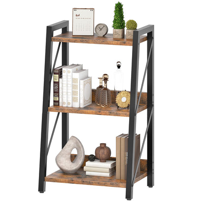 HOOBRO Ladder Shelf, 3-Tier Bookshelf, Corner Bookcase, Small Bookshelf with Metal Frame, for Living Room, Bedroom, Home Office, Kitchen, Rustic Brown and Black BF303CJ01