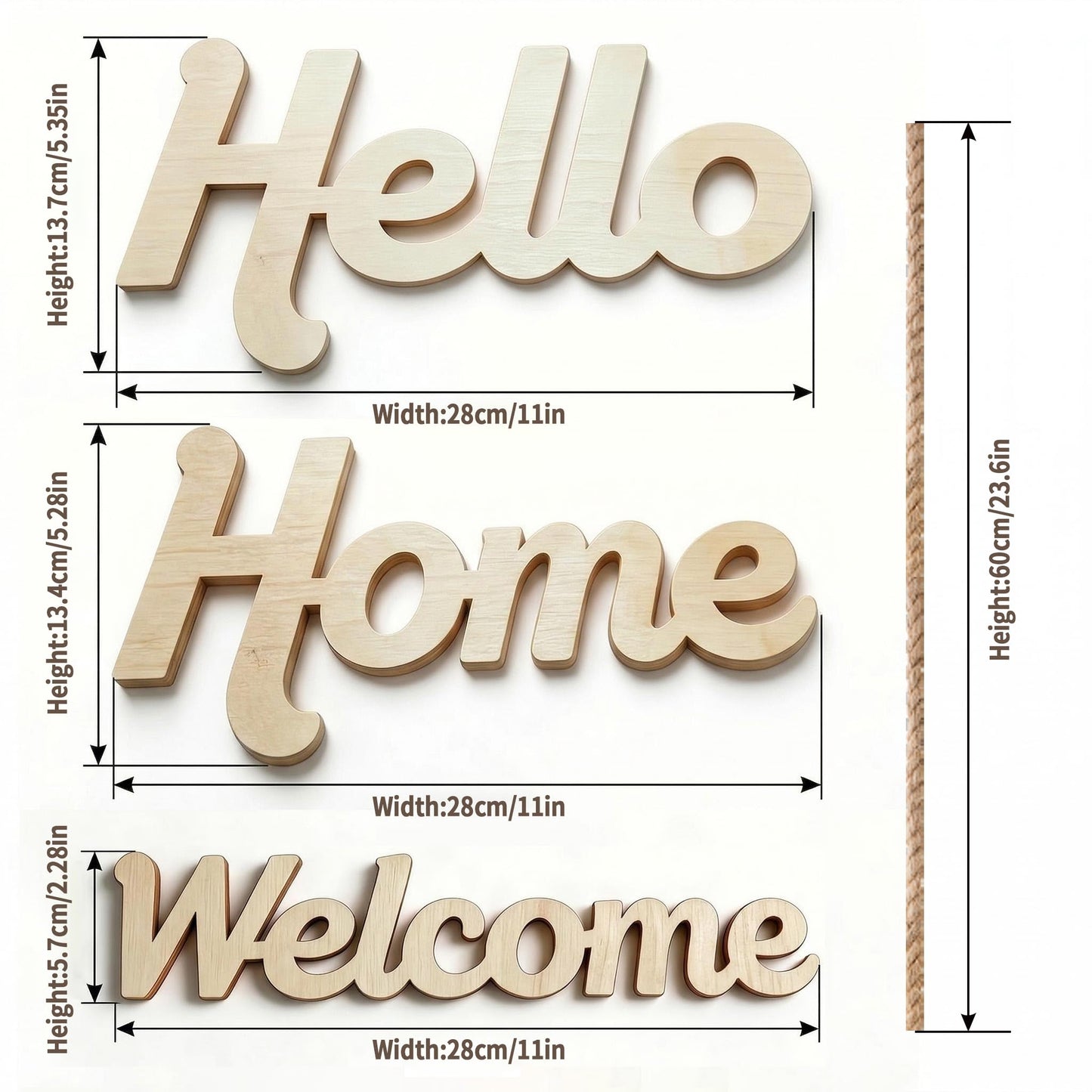 3 Pk 5mm Unfinished Wood Words Cutouts Hello Home Welcome Sign