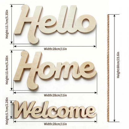 3 Pk 5mm Unfinished Wood Words Cutouts Hello Home Welcome Sign