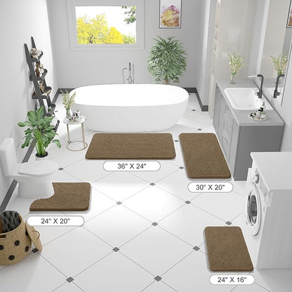 OLANLY Bathroom Runner Rugs 47x24, Extra Soft Absorbent Chenille Bath Rugs, Rubber Backing Quick Dry, Machine Washable Long Bath Mats for Bathroom Floor, Tub and Shower, Home Decor Accessories, Tan