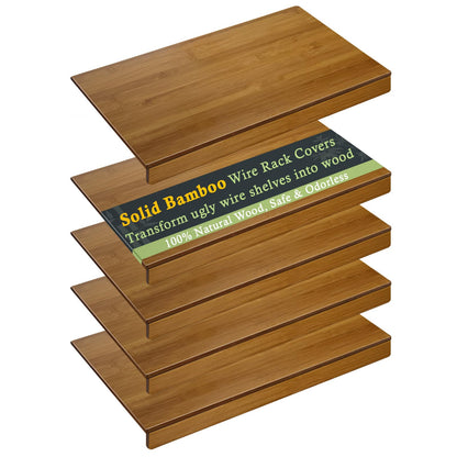 Fobyni Solid Carbonized Bamboo Wire Shelf Covers for Wire Shelving, Wire Rack Covers for Pantry Shelves, Tool-Free & Snap-On (5pcs, 32" W x 12" D)