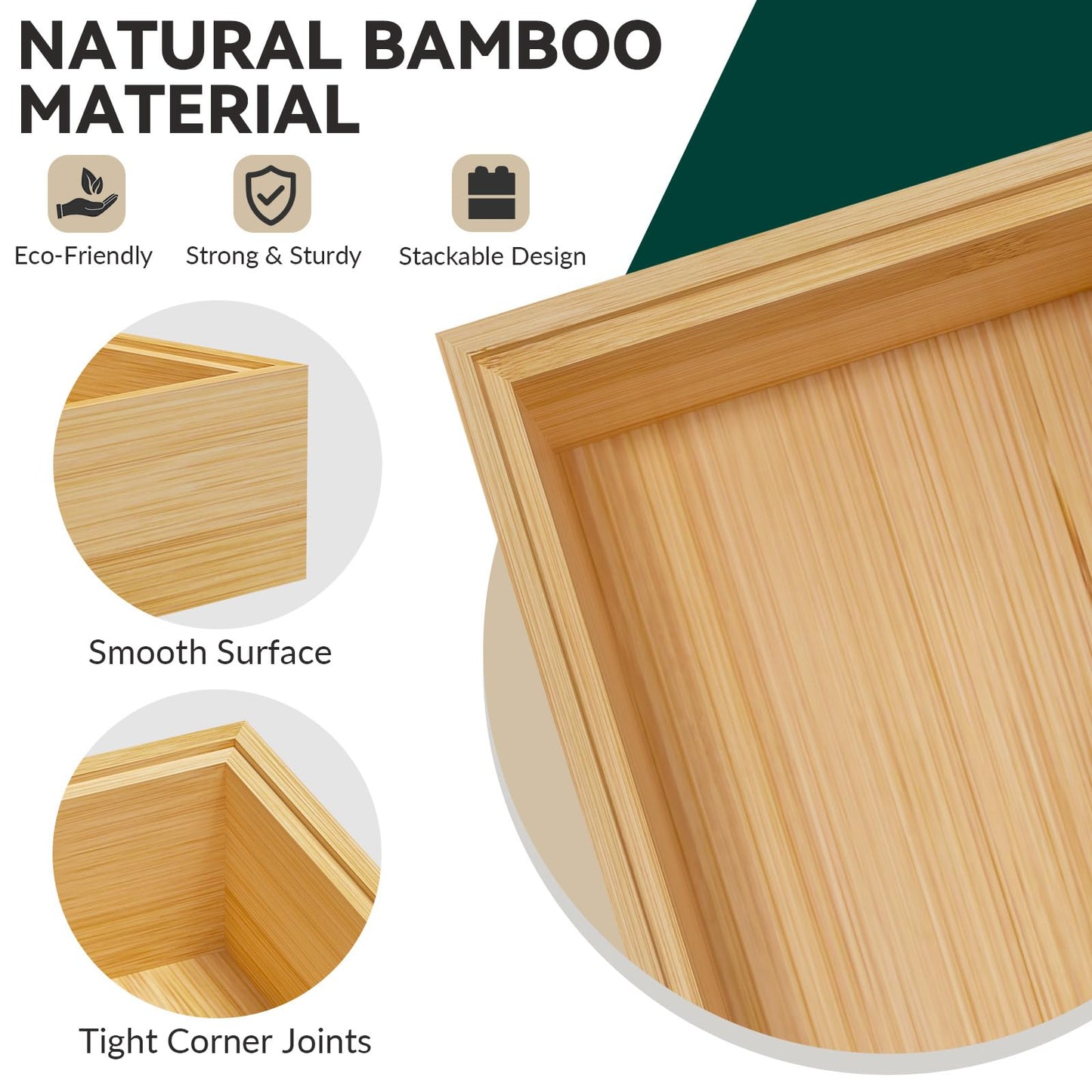 Lixple Bamboo Drawer Organizer, Cutlery Silverware Organizer for Kitchen Drawer, Stackable Utensil Organizer, 2 Pcs Flatware Organizer for Drawer, Wooden Storage Box Tray (Bamboo, 9 X 6 X 2 Inch)