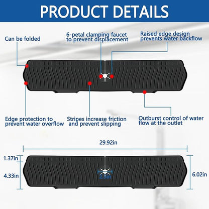Kitchen Sink Splash Guard Gen2-30" x 6'' Silicone Sink Mat Splash Guard fit