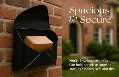 NACH Black Mailbox Wall Mount, 11.5 x 9 x 4.5 inch Wall Mount Mailboxes for Outside, Waterproof Mailboxes for Outside - Envelope Mailbox