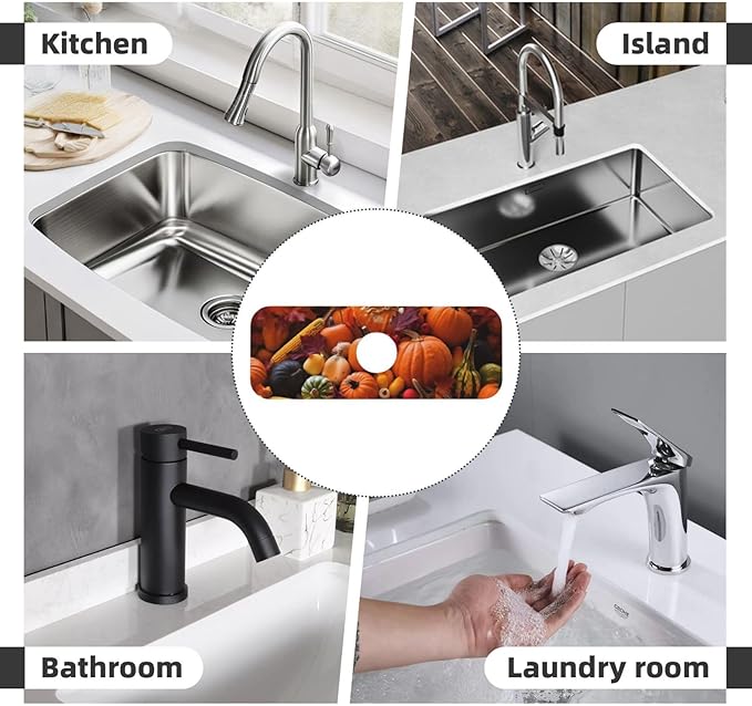 Kitchen Sink Splash Guard Faucet Mat Autumn Fall Pumpkin 15"x5.5", Diatom Mat