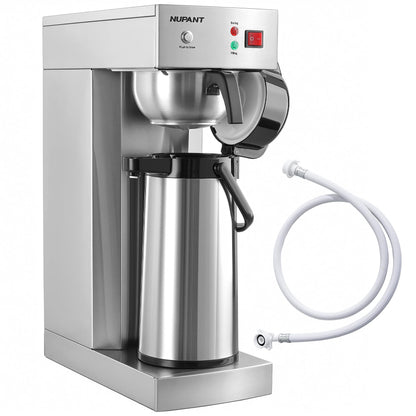 NUPANT Auto-Filling Commercial Airpot Coffee Brewer 2.2L/74oz Dirp Coffee Maker Machine with 24 Hours Hot Thermal Carafe Stainless Steel Pour Over Coffee Dispenser 120V/1450W for Restaurant Office
