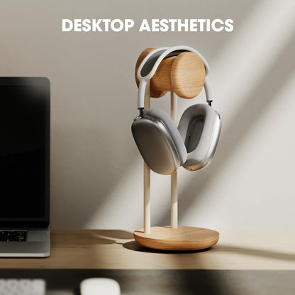 Fenge 11.3" Tall Headphone Stand for Desk, Nature Wood & Metal Headphone Holder with Storage Base, Desktop Headset Stand for Gaming Universal Headphones, Oak