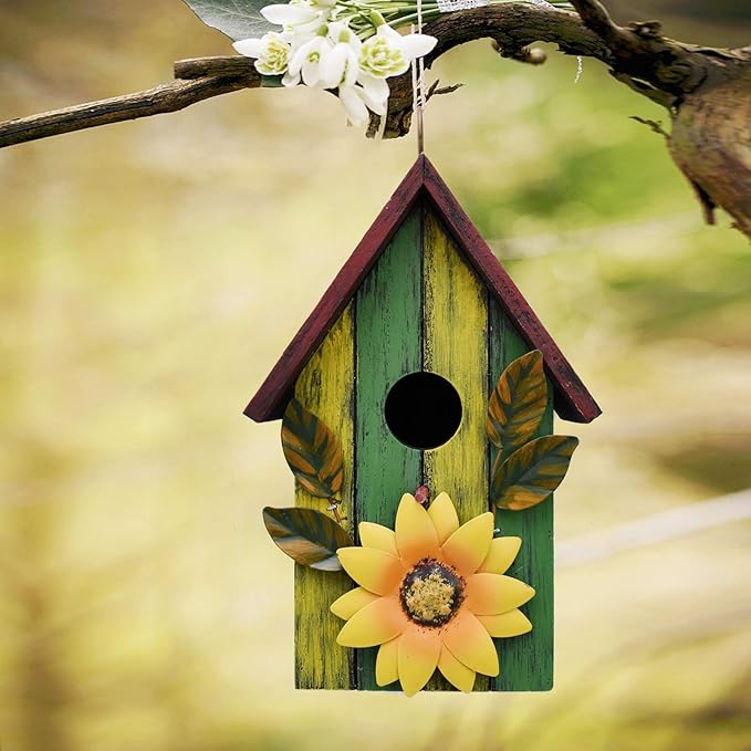 Wood Bird House for Outside, Hanging Bluebird House Nest Box Garden Patio Outdoor Decorative Bird House Vintage Rustic Wooden Birdhouse Bird Box for Finch Wren Chickadee Cardinals
