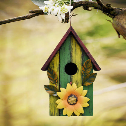 Wood Decorative Bird House for Outside Hanging Hummingbird House, Wooden Hand Painted Small Bird House Outdoors Garden Décor, Hanging Bird House for Finch Bluebird Wren Chickadee (Green)