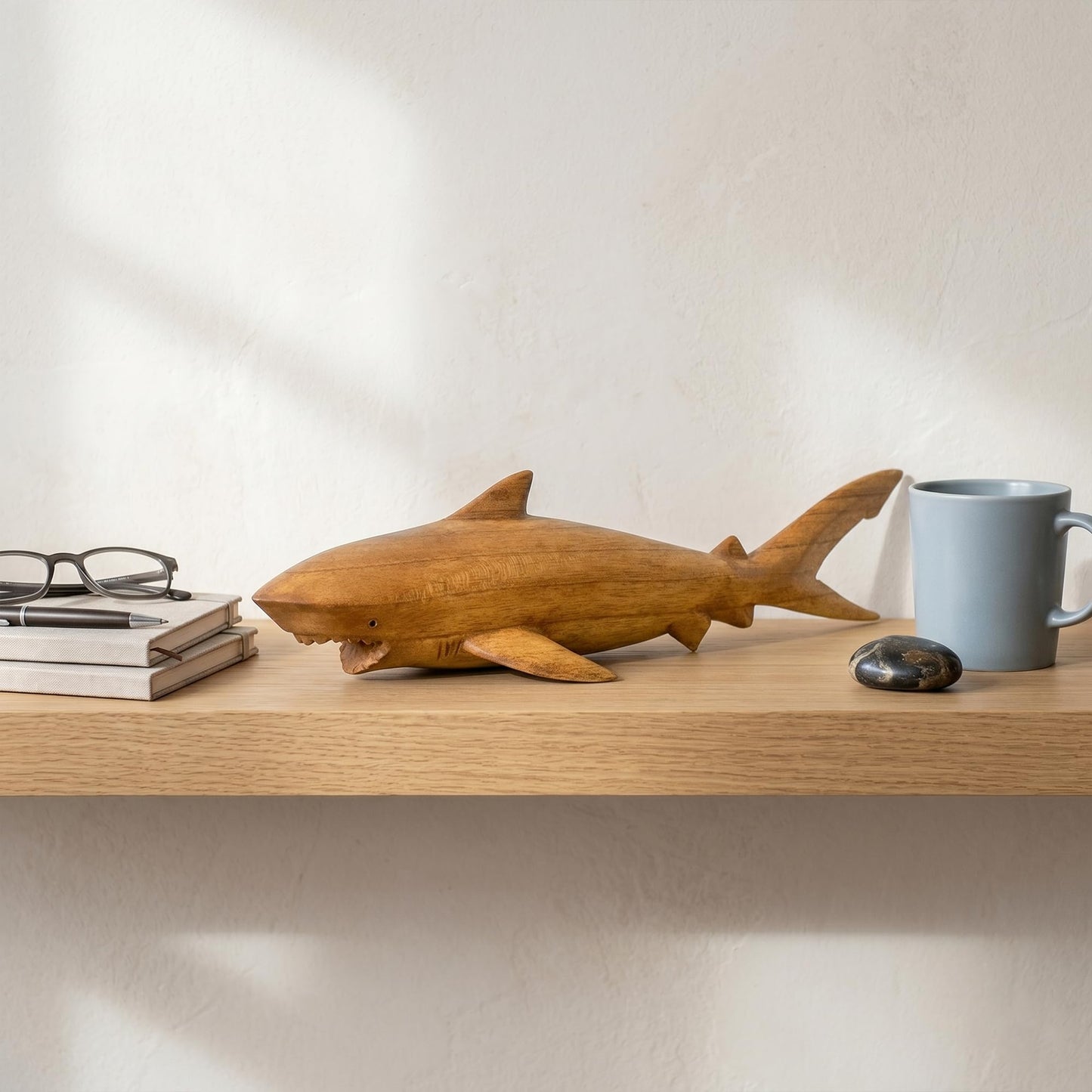 G6 Collection Wooden Hand Carved Shark Statue Sculpture Wood Decorative Home Decor Accent Figurine Handcrafted Handmade Seaside Tropical Nautical Ocean Coastal Decoration Shark (16" Long)