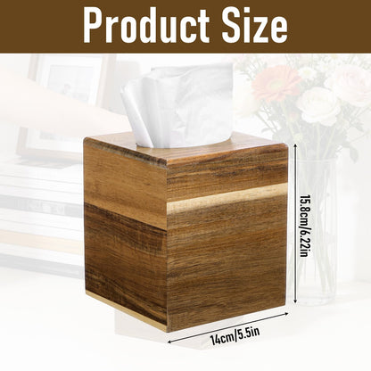 2 Pack Wooden Tissue Box Cover Square, Acacia Wood, 5.5 x 5.5 x 6.2