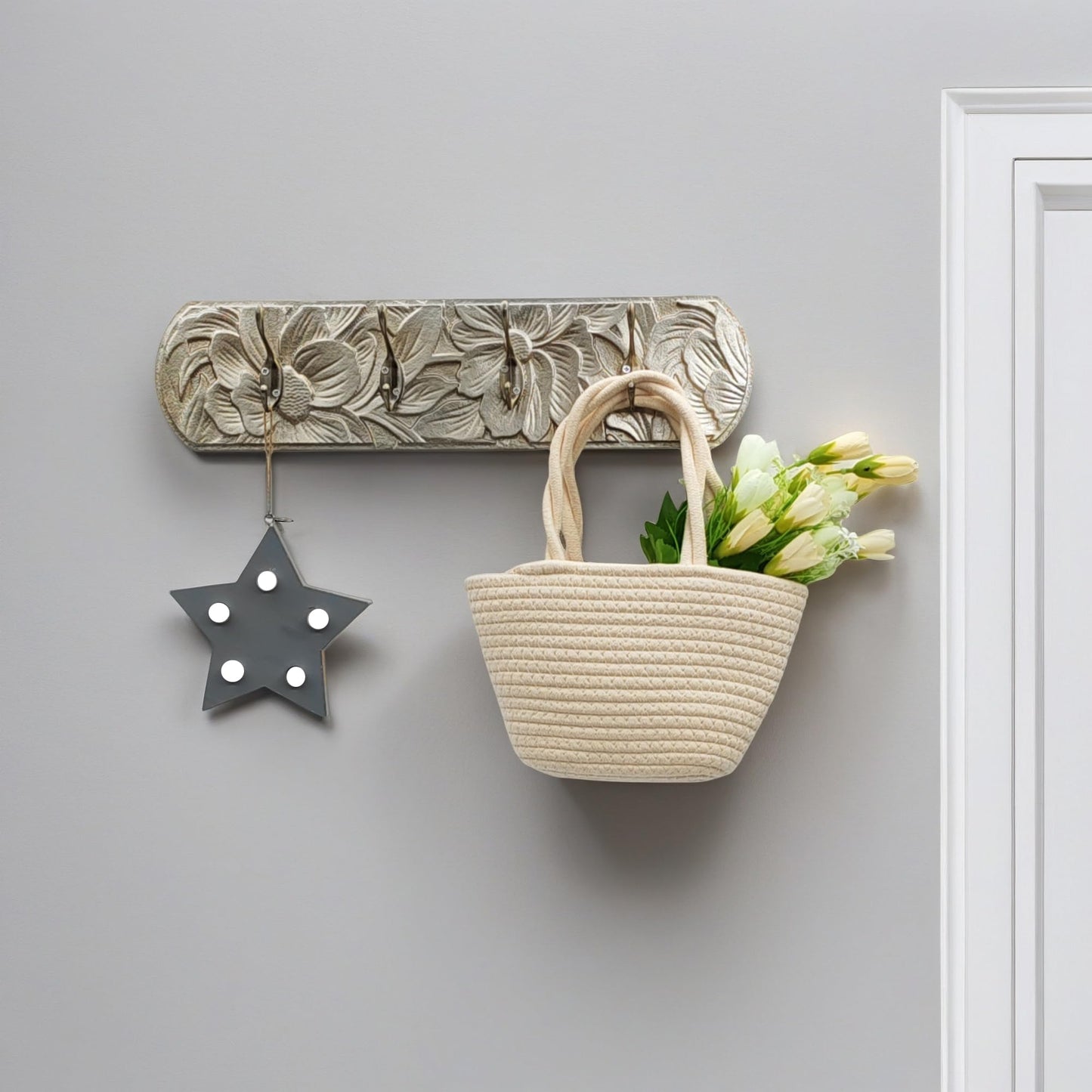 dugunusu Decorative Wall Mounted Coat Rack with 4 Hooks, Rustic Wood Wall Organizer for Hanging Coats, Hats, Towels, Bags,Jackets, Keys (Champagne Gold)