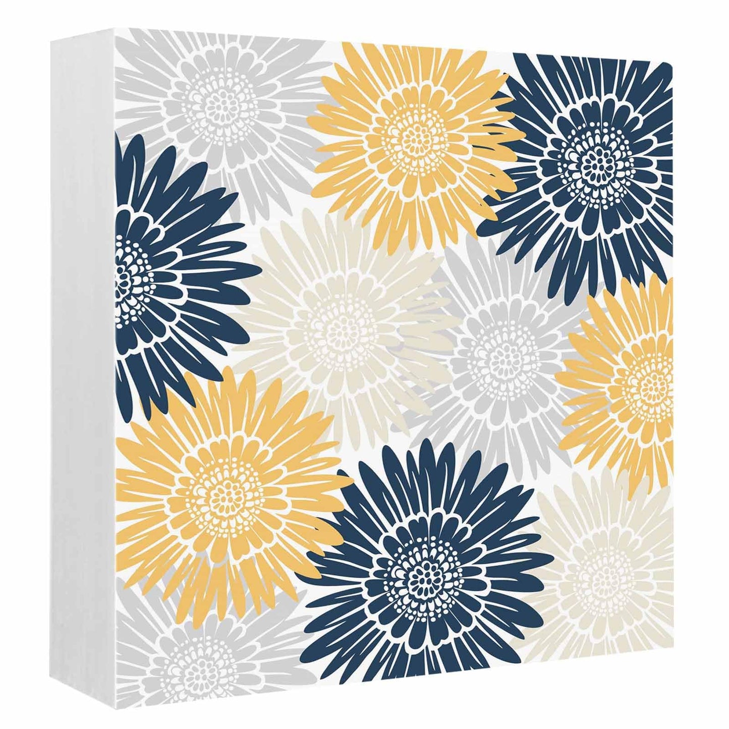 Navy Blue Gray Yellow Sunflowers Wood Box Sign Desk Decor, Abstract Blooming Floral Decorative Wooden Block Box Sign Decorations for Home Office Shelf Table Decor 6x6 Inches
