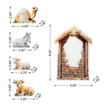 Glitzhome Nativity Scene Set Indoor 8.5",13 Pieces Wooden & Epoxy Resin Nativity Sets & Figures Tabletop Scenes, Nativity Figurines Set for Christmas Indoor Decor with Arch Christian Holy Family