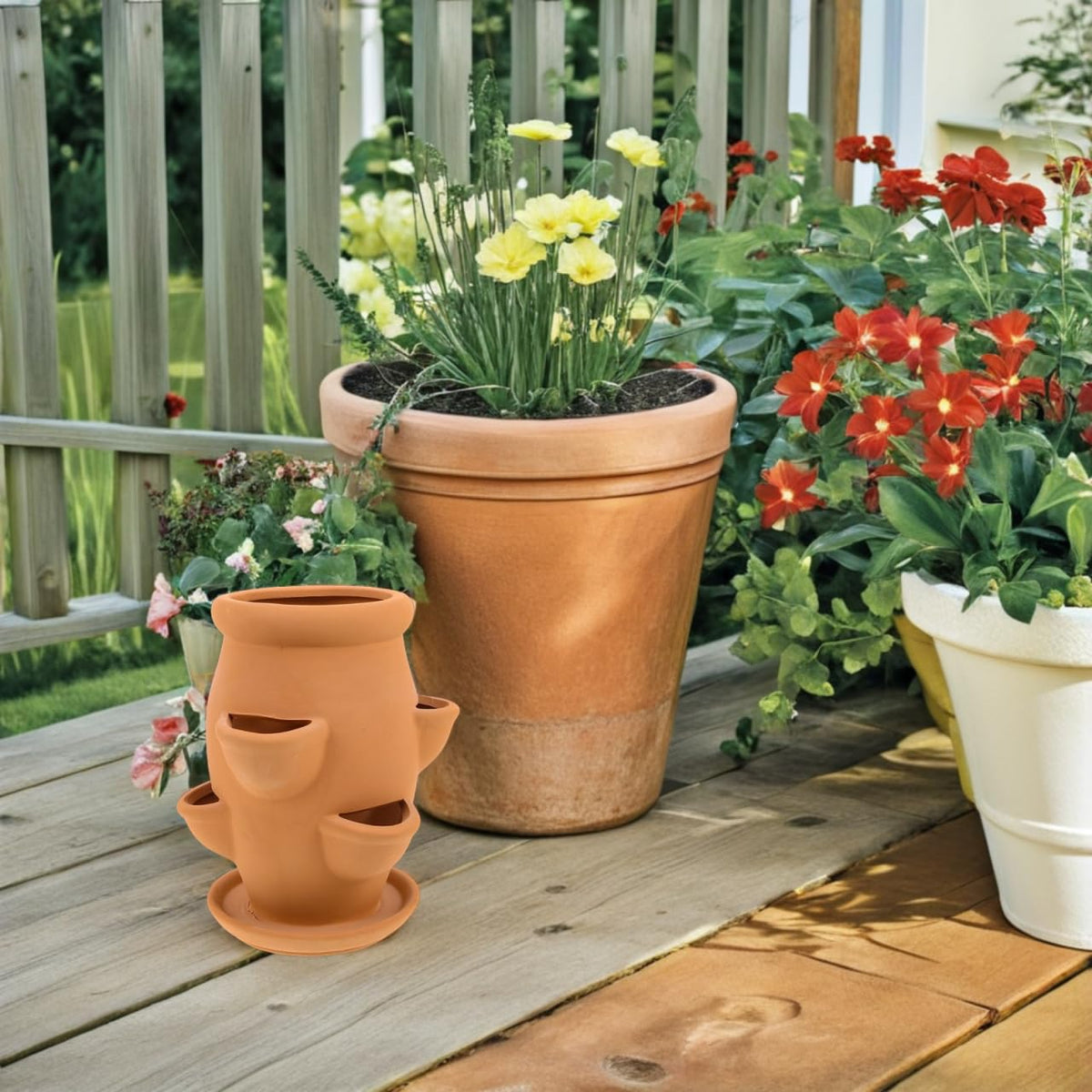 FAVOMOTO Strawberry Tower Planter Lightweight Terracotta Pot for Succulents Orchids Decorative Plants Vertical Planter for Gardening for Balconies