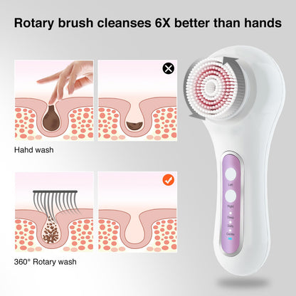 Face Scrubber Exfoliator,Facial Cleansing Brush Rechargeable IPX7 Waterproof with 5 Brush Heads,Electric Face Spin Brush for Exfoliating, Massaging and Deep Cleansing