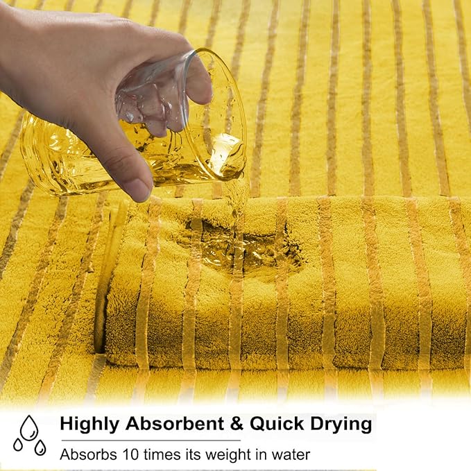 8 Pcs Yellow Cabana Stripe Polyester Bath Towel Set Oversize Bath Sheet-2
