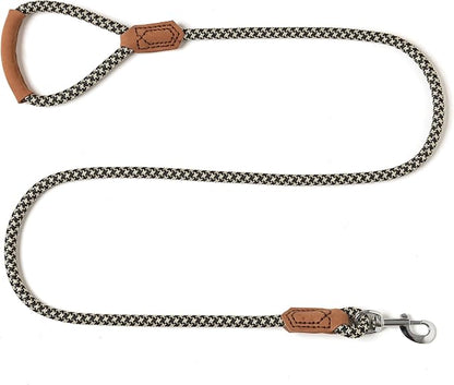 Mile High Life | Premium Leather Handle Dog Leash | Strong Rope Leash | Zinc Alloy Strong Clasp | Small Medium Large Dogs | 4/5/6 Feet(Black Khaki, 48 Inch (Pack of 1))