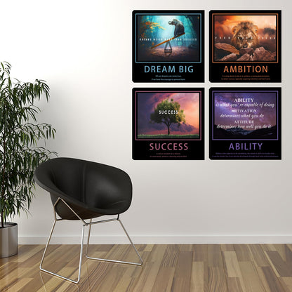 Motivational Wall Decor Art Office Wall Decor Inspirational Wall Art Success Canvas Paintings Quotes Posters Wall Picture 4 Pieces Framed Artwork Living Room Bedroom Home Decoration 20"x20"x4pcs