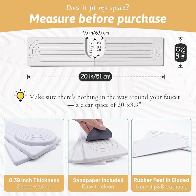 U Shape Sink Draining Mat Behind Faucet, Super Absorbent Diatomite Fast Drying