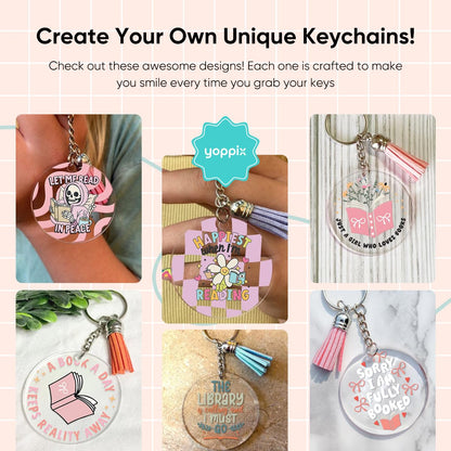 YOPPIX 140 PCS Acrylic Keychain Blank Set, Book Double-Sided UV DTF Stickers Acrylic Keychain Making Kits for Vinyl DIY Craft Project
