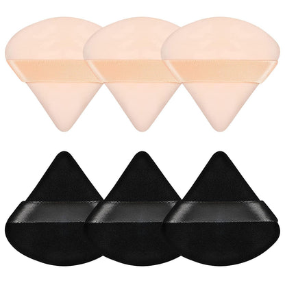 Pimoys 6 Pieces Powder Puff Face Makeup Sponge Soft Velour Triangle Powder Puffs Beauty Sponge Stocking Stuffers for Loose Powder (Black, Pink)