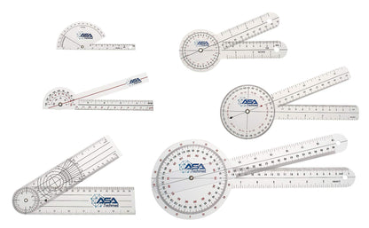 ASA TECHMED Goniometer Complete Set 6 Pieces + Body Measuring Tape - Physical Therapy, Occupational Therapy, Fitness, Medical Protractor Angle Ruler 12/8/6 Inches