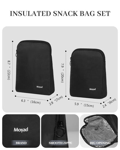 Moyad Reusable Sandwich Bags 2 Pack, Insulated Snack Bag for Lunch Bag, BPA Free Lunch Pouch for Men Women for Picnic, Travel, Office (Black)