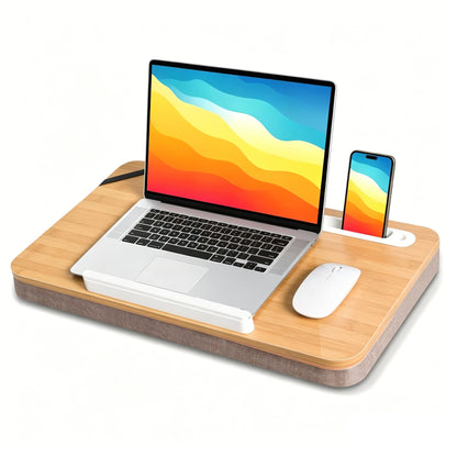 wishacc Portable Lap Desk Tray, Natural Wood, Large 21.1 x 12.9 Inch, for Home Office