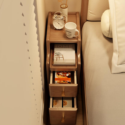 AQIMUELE Small Nightstand with Drawers, Solid Wood Bedside Table, Narrow Walnut Nightstand for Bedroom