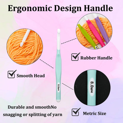 8 PCS Large Crochet Hooks Set, Ergonomic Multicolor Acrylic Crochet Hooks with Sizes 6mm, 7mm, 8mm, 9mm, 10mm, 12mm, 15mm, 20mm for Chunky Yarn Projects