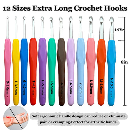 Hobekoee 22 Sizes Crochet Hooks Set with Grey Case,0.5mm-10mm Ergonomic Soft Handle Crochet Hook Needles Set for Arthritic Hands,Complete Crochet Set