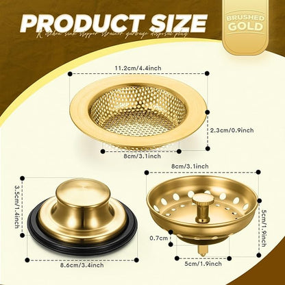Mudder 3 Pcs Kitchen Sink Drain Strainer and Stopper Stainless Steel Garbage