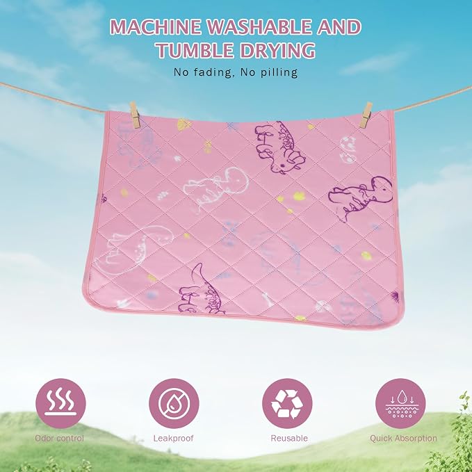 IEUUMLER Washable Pee Pads for Dogs, 1 Pack Non-Slip & Waterproof Pack Whelping Pad, Reusable Washable Puppy Potty Training Pad with Fast Absorbent for Playpen EU007 (Pink Dinosaur, 63"X63"-1pcs)