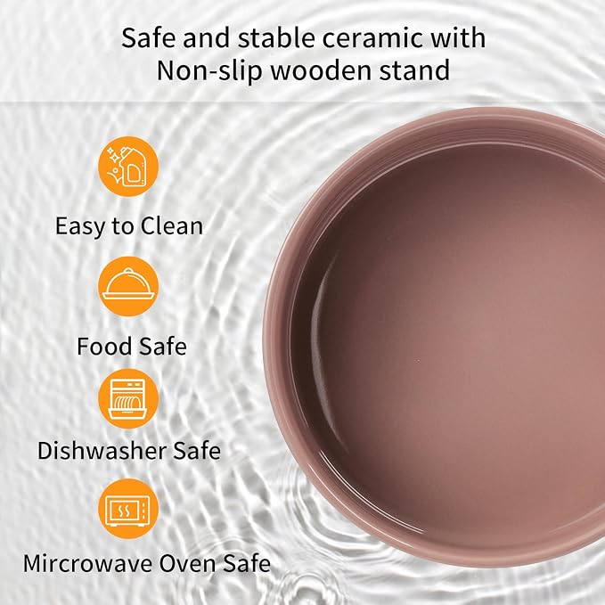 Khaki Elevated/Raised 15°Tilted Anti Slip Ceramic Dog Bowl for Small/Medium Breeds,Slanted Bulldog Big Face Pet Food Water Feeding Dish with Stand for Cats and Dogs (3.6 Cups/28 OZ)